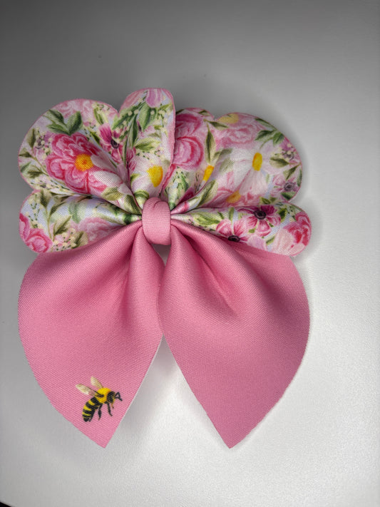 Pink Floral Scuba Bow